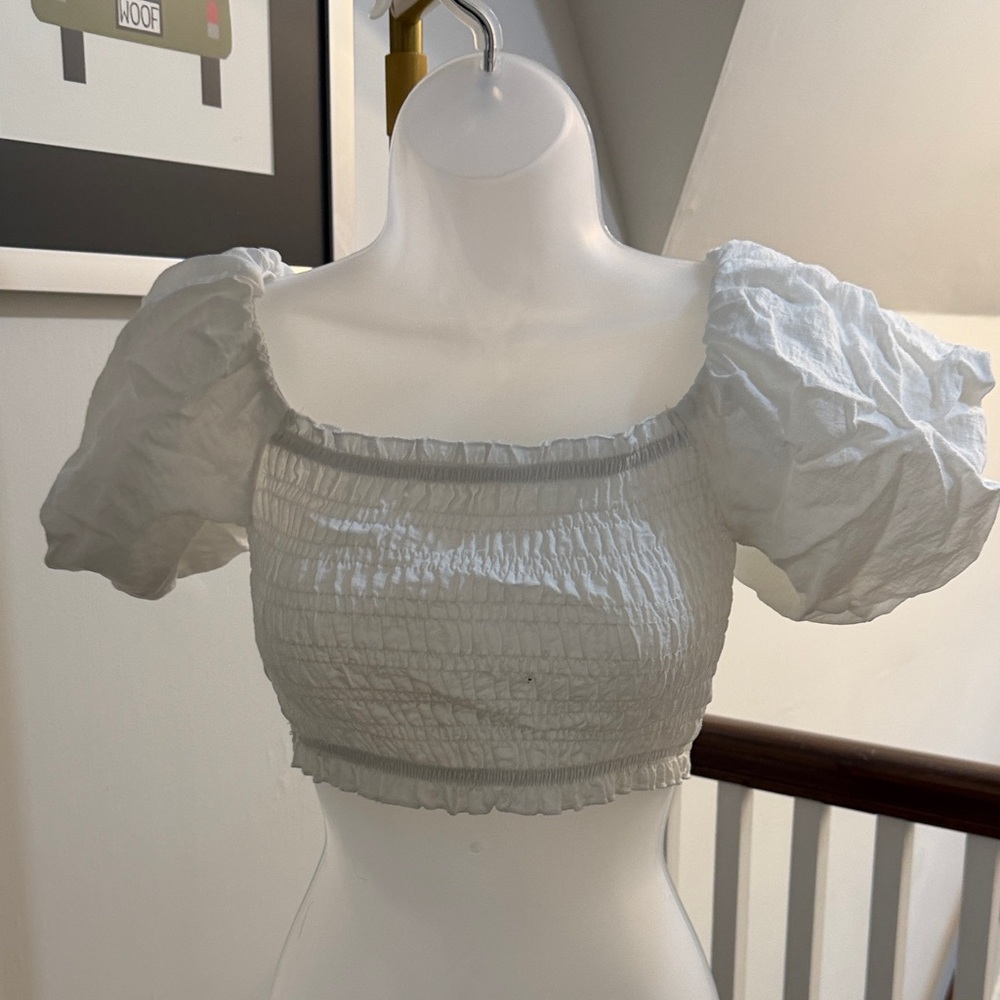 Altar'd State White Puff Sleeve Crop Top